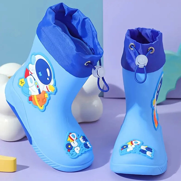 Kids' Mid-Calf Rain Boots Non-slip Durable With A Drawstring To Prevent Water Ingress High-Quality Rubber Waterproof Shoes