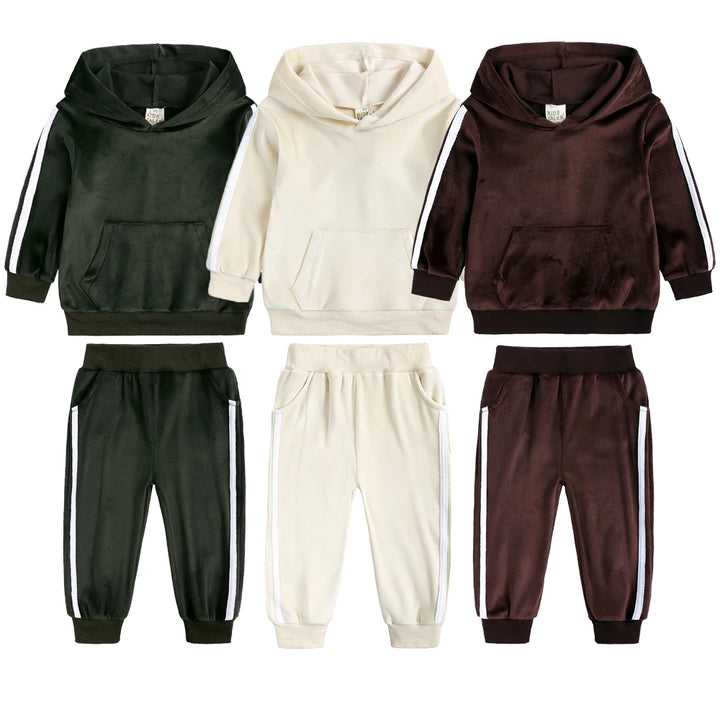 2025 Toddler Kids Hoodies Sweatshirt Set Solid Velvet Spring Autumn Baby Boy Girl Tracksuit Clothes For Children Sports Outfits
