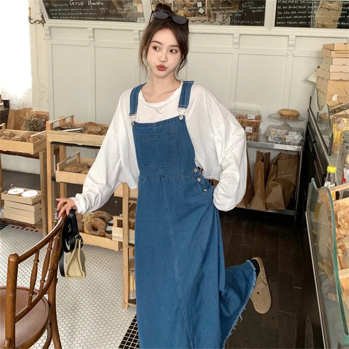 New Large Size Denim Strap Dress Loose and Versatile Sleeveless Long  S-5XL