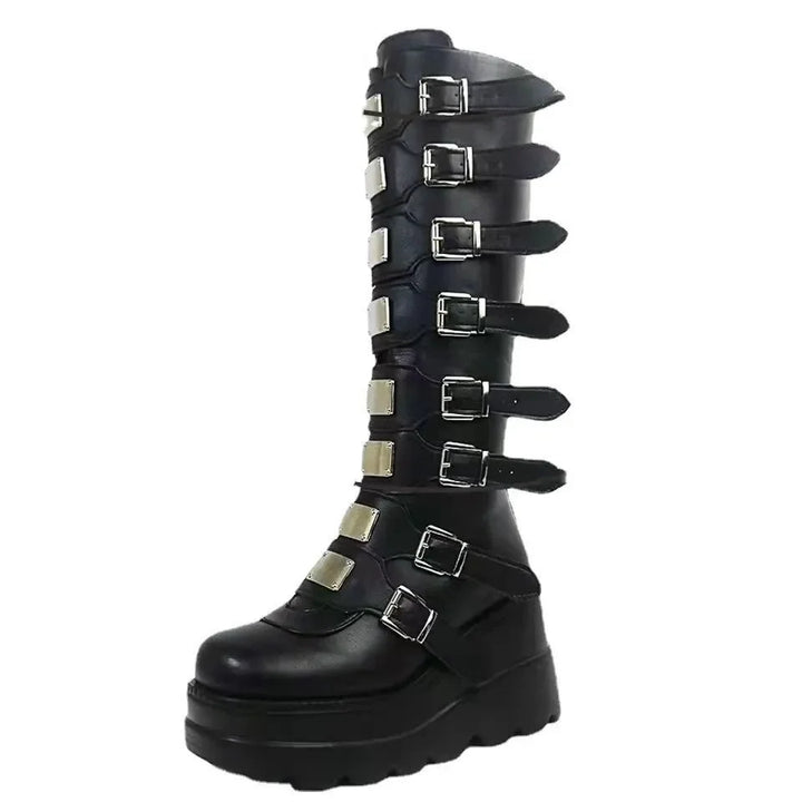 Gothic Shoes Platform Knee High Boots Punk Black Sexy Motorcycles 2023 New Halloween Cosplay 2024 Zapatos Mujer Shoes for Women