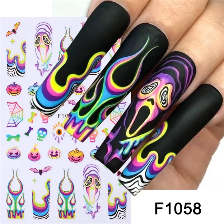 Halloween Nail Art Stickers Pumpkin Skull Cartoon Sticker For Women and Girls Press On Nails Decals Holloween Nail Art Supplies