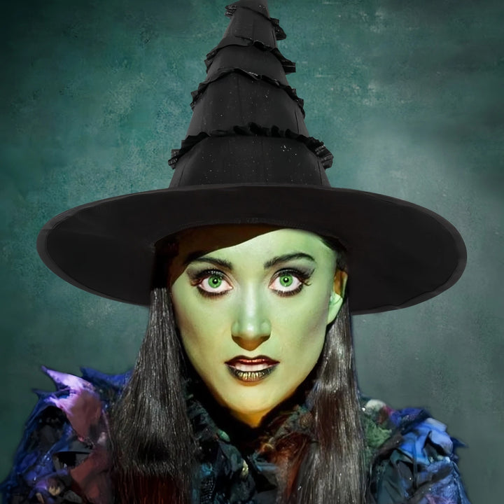 3Pcs Halloween Black Witch Hat With Lace Ruffles – Gothic Dark Sorceress Costume Cap Women Girls Party Cosplay Carnival Decor