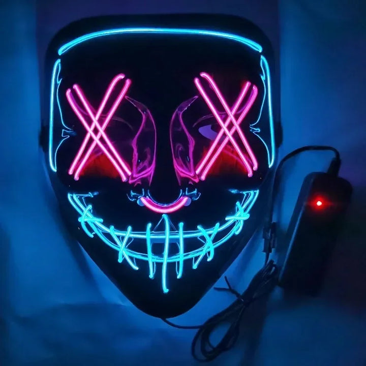 Halloween Party LED Illuminated Black V Shape Mask Haunted House Bar Party Cos Light Up Mask Halloween Party Scary Mask Decor