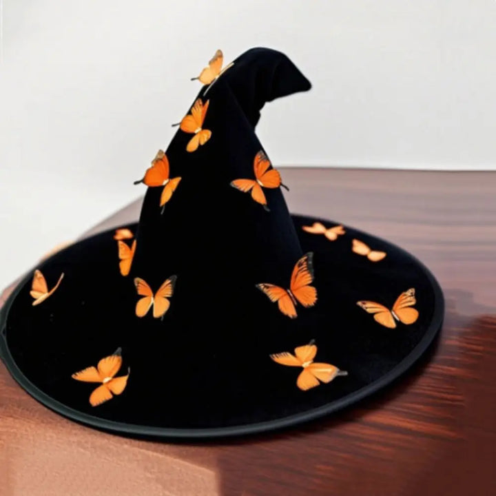 Colorful Halloween Witch Hat Velvet Party Props Butterfly Wizard Cap Cosplay Accessories Halloween Black Cap Dress Up Headgear