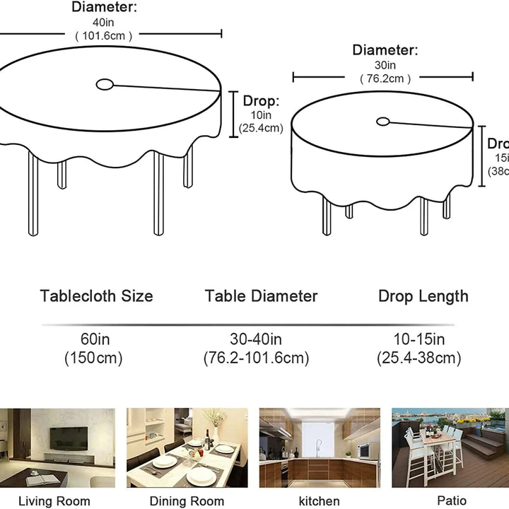 Cotton Linen Table Cloth Round Tablecloth with Tassel Dust-Proof Floret Circular Table Cover for Kitchen Dinning Tabletop Decor