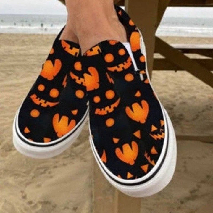 Flats Halloween Pumpkin Shoes 2023 Autumn Skeleton Printing  Women Shoes Slip-on Lazy Canvas Shoes Loafers Zapatos Mujer
