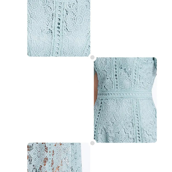 JAMERARY Vintage Holiday Lace Hollow Out Prom Dress For Women's Slim Elegant Short Sleeve Long Dress Female Clothing