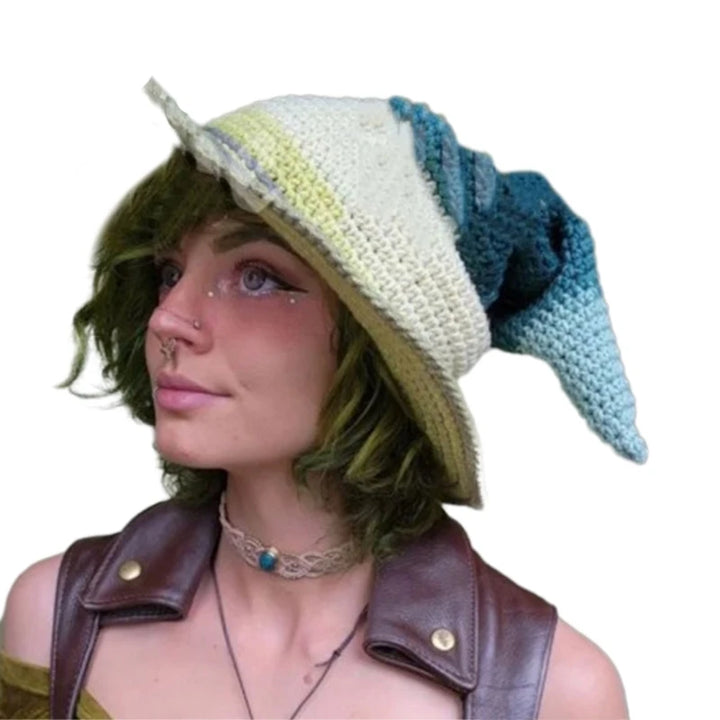 1PC Halloween Party Crocheted Witch Hats Party Wide Brim Pointed Hat Accessory Funny Cosplay Witch Hat with Stripes Photo Prop