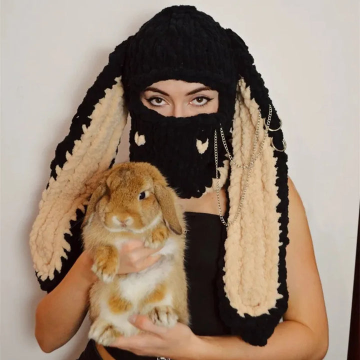 Halloween Funny Rabbit Ears Creative Knitted Hat Beanies Warm Full Face Cover Ski Mask Hat Windproof Balaclava Hat Outdoor Sport