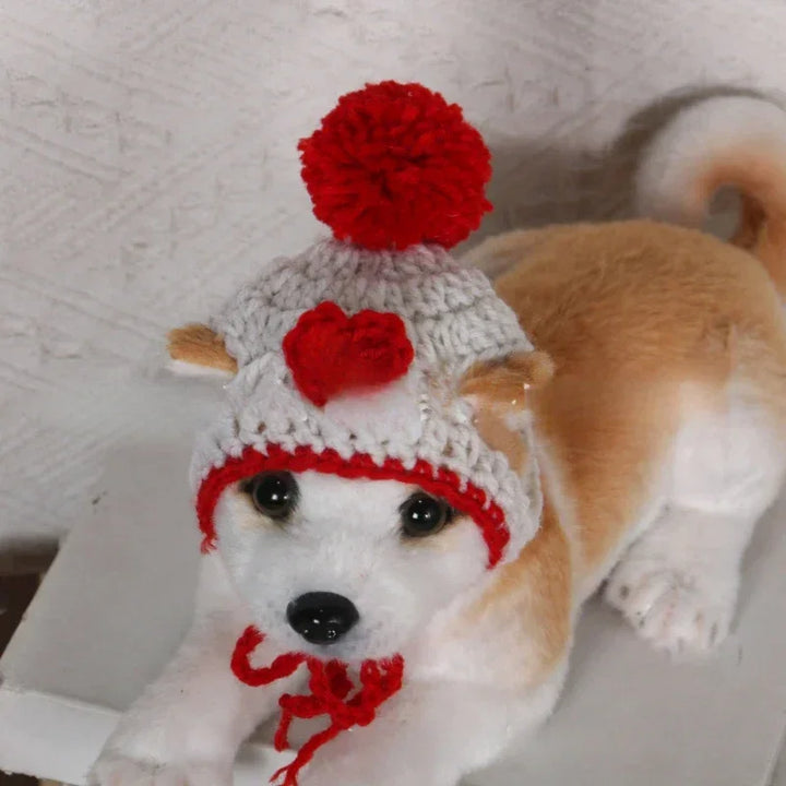 Cute Crochet Pet Hat with Wool Ball - Soft Yarn Cat Dog Costume, Birthday Photo Prop, Warm Winter Hat for Puppy Kitten