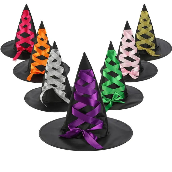 3D Halloween Witch Hat DIY Eye-catching Halloween Broom Ornaments Cartoon Witch Dress Up Ornaments Decor Accessories