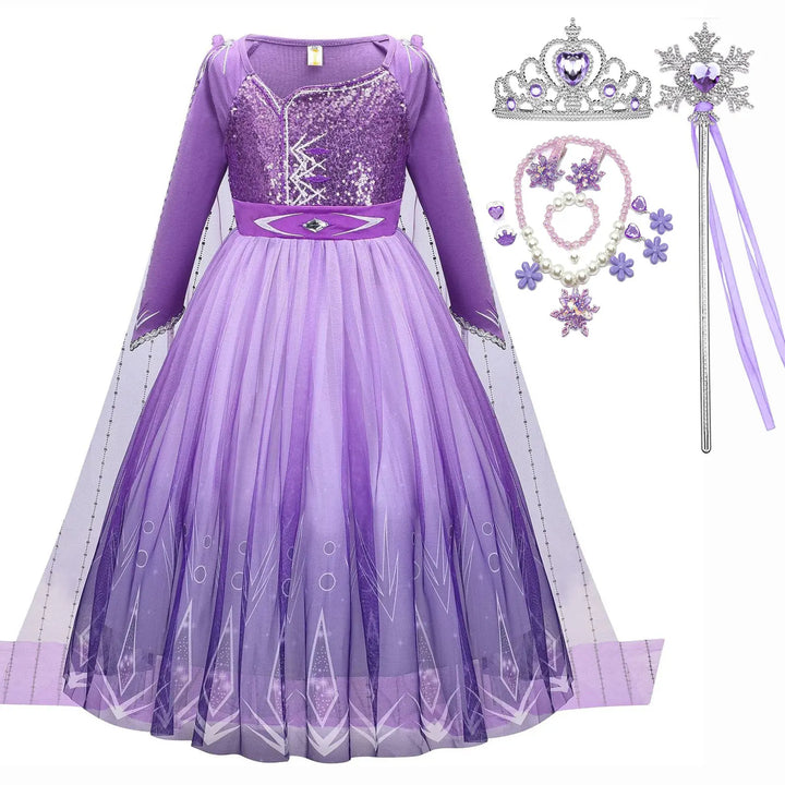Halloween Costume for Kids Girl's Elsa Mesh Ball Dress With Ruffle Trim Embroidered Birthday  Princess Dresses for Baby