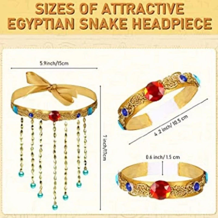 Halloween Egyptian Costume Accessories Egyptian Cobras Headpiece Beaded Tassels Necklace Decoration for Dressing Party