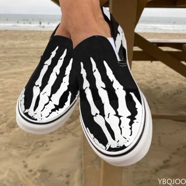 Flats Halloween Pumpkin Shoes 2023 Autumn Skeleton Printing  Women Shoes Slip-on Lazy Canvas Shoes Loafers Zapatos Mujer