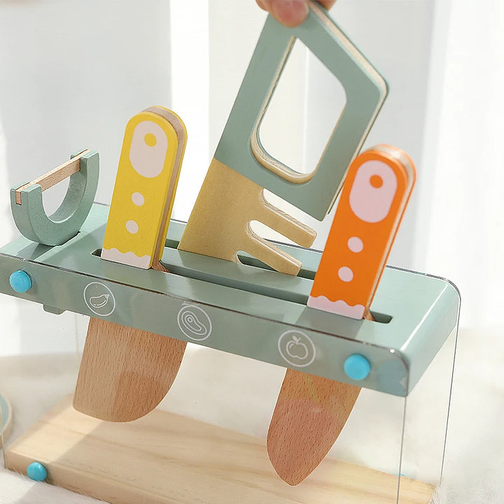 Children's simulated home cooking utensils, bowls, chopsticks, knives, forks, wooden simulation boys and girls' toy plates