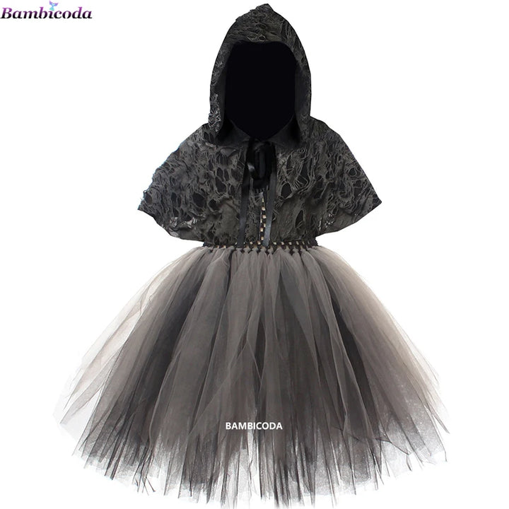 Halloween Grim Dresses Horror Death Cosplay Black Cloak Costume kids Girls Party Clothes Halloween Dress Demon Ghosts Costume