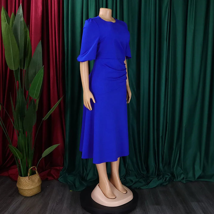 FairyShely Solid Short Sleeve Plus Size Long Dress Women O Neck Large Big Dresses Lady Summer Party Tight Curvy Dress