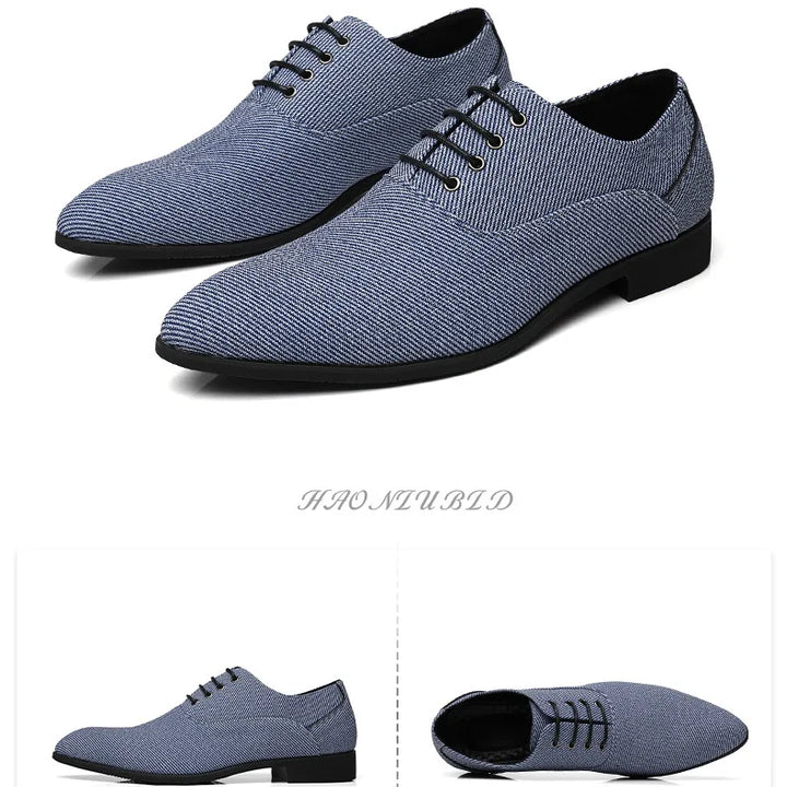 Dress Shoes Men Business Pointed Toe Canvas Dress Shoes Men gray Lace Up Oxfords Formal Man Shoes Casual Driving Shoes Loafers
