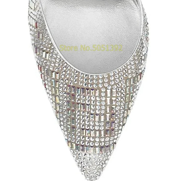 Silver Crystal Back Strap Pumps Strange Style Sexy Pointed Toe Shallow Slip On Fashion 2024 Summer Spring Women Dress Shoes