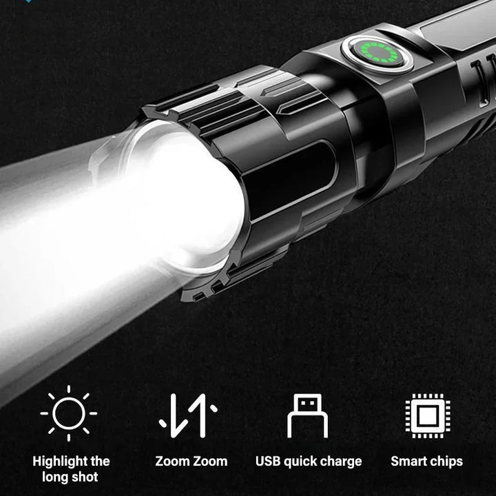 High Strong Power Led Flashlights 2000LM Tactical Torch with Display Light USB Charging Camping Fishing Emergency Zoom Lantern