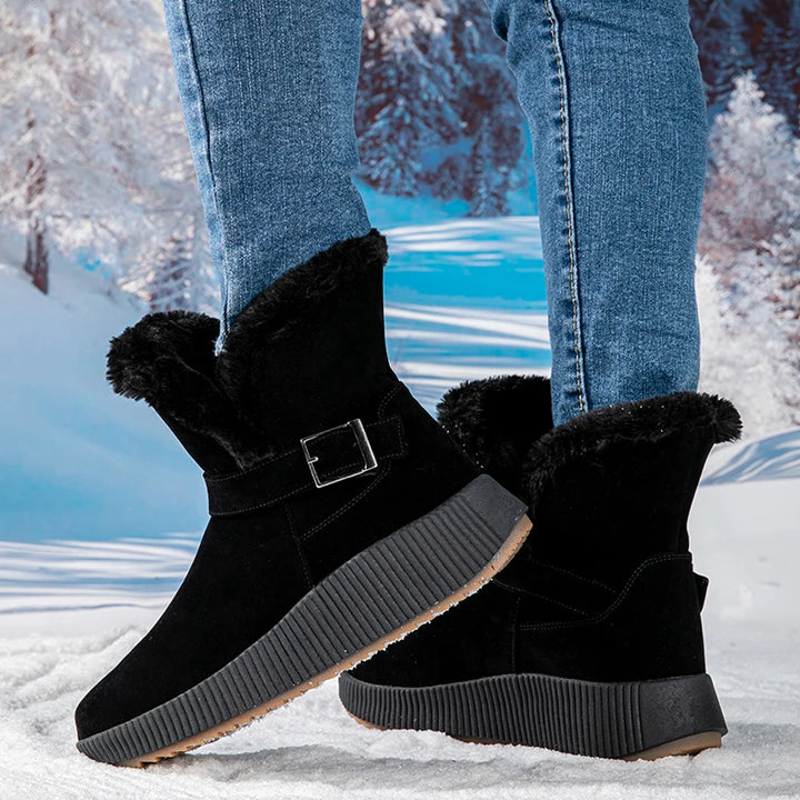 New Fashionable Bow Round Toe Elegant Snow Boots Winter Flat Wear-resistant Soft Students Plus Velvet Warm Women's Shoes