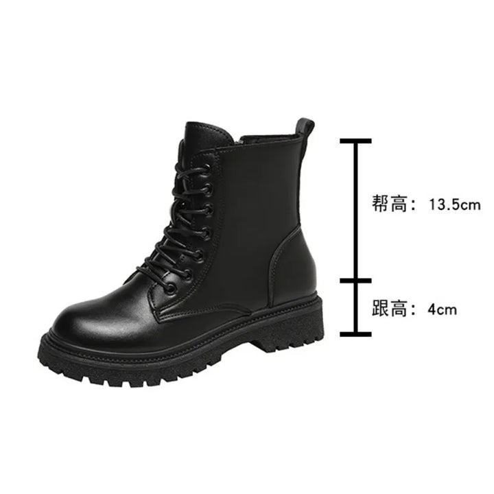 Women 2024 Autumn New Tooling Boots Lady Anti Slip Waterproof Lace Up Short Boots Students Casual Thick Heel Knight Boots