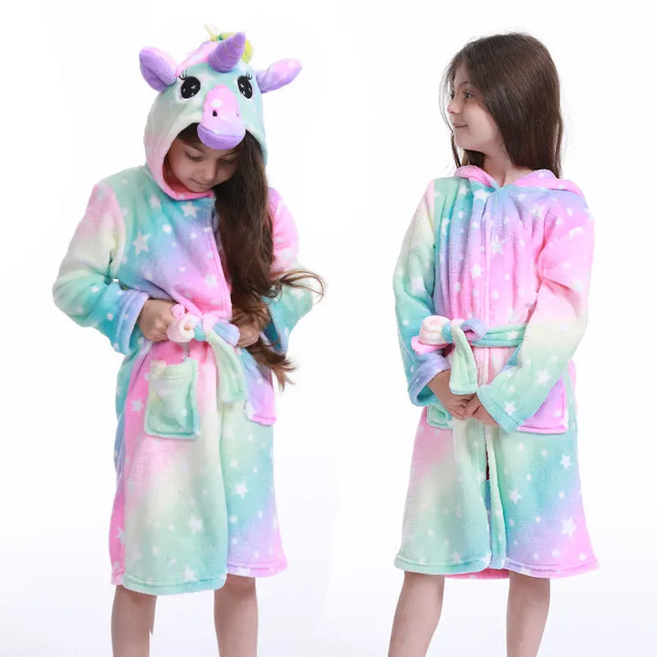 Children Bathrobe For Girls Kigurum Unicorn Pyjamas Kids Colar Fleece Boys Bathrobes Nightgown Baby Sleepwear Hooded Bath Robe