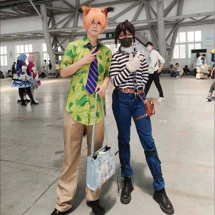 Halloween Cosplay Costume Set, Green Top and Brown Pants, Anime Characters, Used for Anime Exhibitions and Festivals