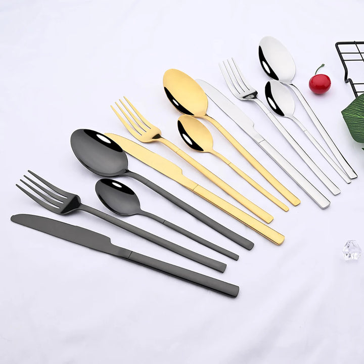 24Pcs Black Dinnerware Set Knife Fork Coffee Spoon Cutlery Set Stainless Steel Flatware Western Kitchen Silverware Tableware