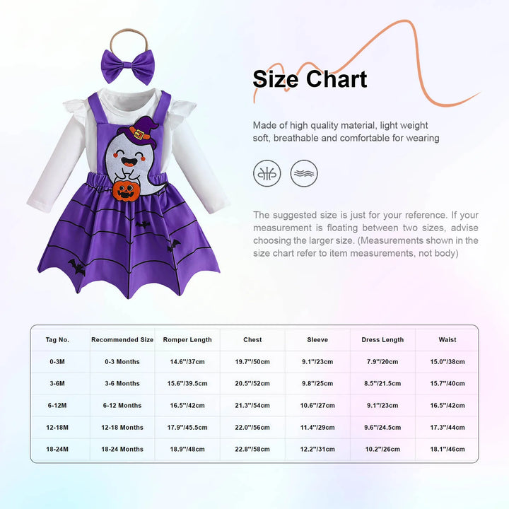 Baby Girls Halloween Clothing Set Cute Ghost Pumpkin Face Applique Suspender Dress with Rompers Carnival Party Cosplay Costume