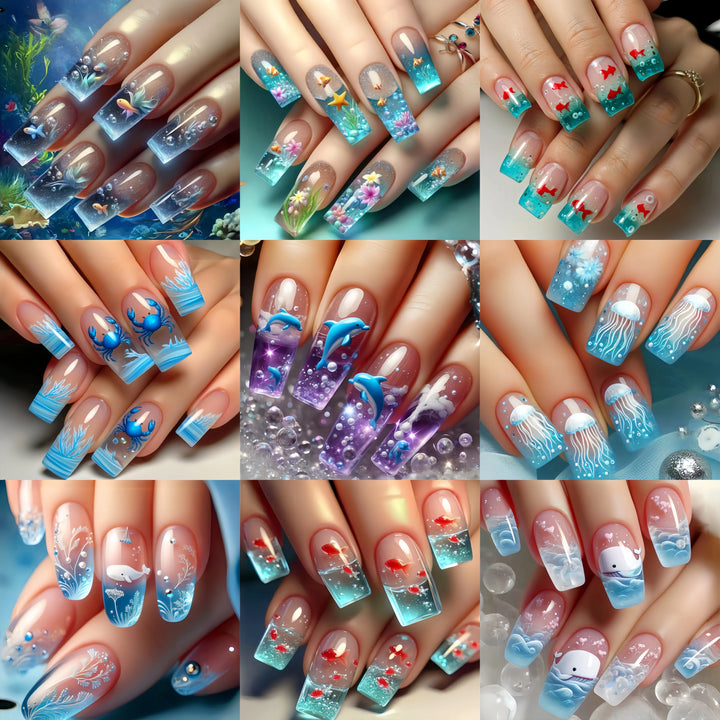 Halloween Fashion Nail Art 216 pieces Nail art patch set Pumpkin Moon Bat Flower Table Nail Art patch Detachable nail art mid-le