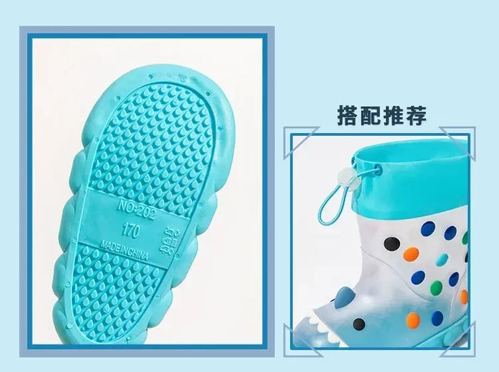 Anti-Slippery Rain Boots Kids Fashion Casual Waterproof Boys Girls Print Cartoon Children PVC Soft Soles Shoes 2025 Summer
