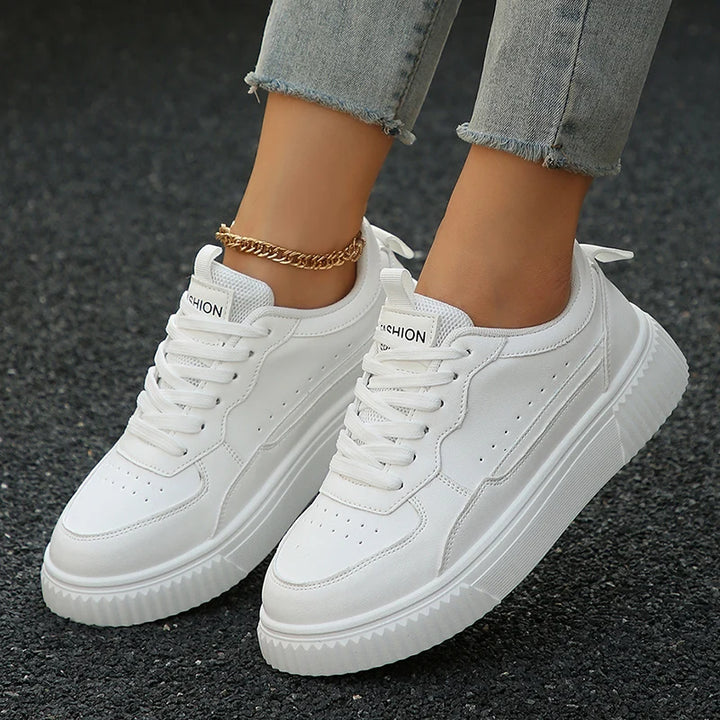 Women Sneakers Spring Autumn Plus Size White Sneaker Women Leather Platform Vulcanizd Shoes Woman Comfort Lace Up Flat Sneakers