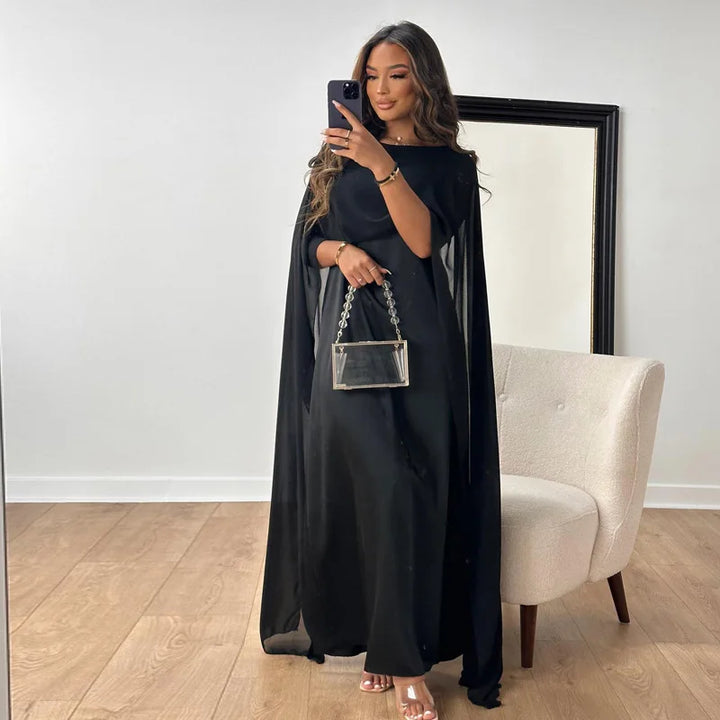 Chiffon Temperament O-neck Long High Waist Party Muslim Dress Dubai Abayas Evening Dress