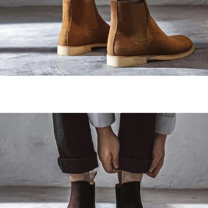 Man Retro Suede Genuine Leather Chelsea Boots Men Fashion Short Ankle Boot Casual British Style High-Top Shoes