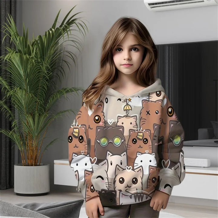 Girls Clothes Hoodie 3D Cat Print Blouses Sweatshirts Autumn Clothes for Children Sweatshirts Fashion Hoodies Children Clothes