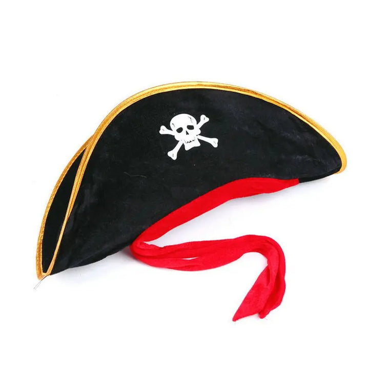 Black Pirate Hat Pirate Captain Cosplay Costume Props Print Skull Cap Dress Up Halloween Masquerade Party Decoration Kids Hat