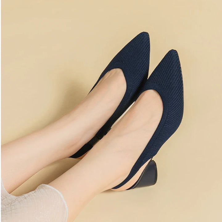 DIMANYU Women Dress Shoes Knitted Solid Color Toe Back Trip Fashion Sandals Women Pointed Toe Shallow Sidespace Women Sandals