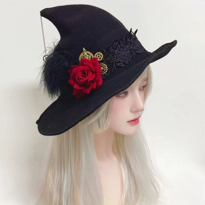 Halloween Witch Hat Gothic Props Vintage Large Bowknot Cosplay Party Wizard Hat Wide Brim Bucket Hat   Costume Accesso