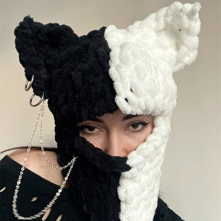 Halloween Funny Rabbit Ears Creative Knitted Hat Beanies Warm Full Face Cover Ski Mask Hat Windproof Balaclava Hat Outdoor Sport