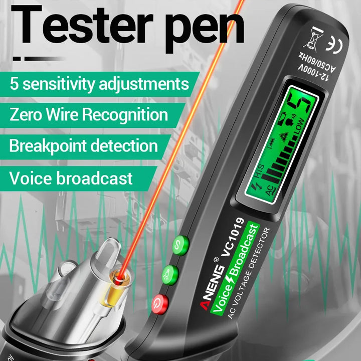ANENG VC1019 Non-Contact Voltage Tester Pen Voice Broadcast Red Laser Detect 12-1000V Volt Current Pen Electric Test Meter Tools