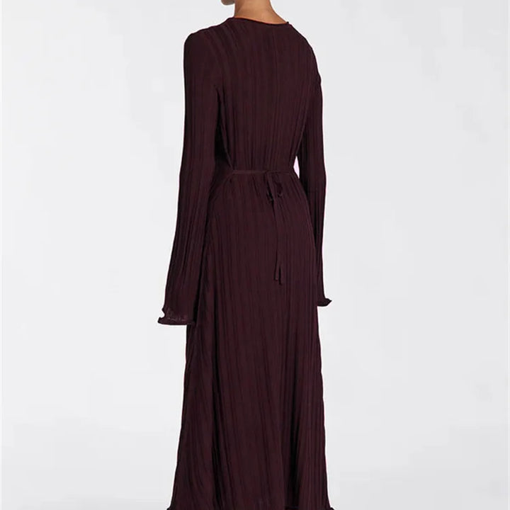 Tossy Knitwear Fashion Loose Maxi Dress Lace-Up High Waist Ribbed Long Sleeve Party