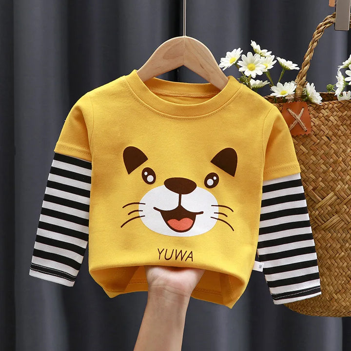 Spring and Autumn Children's T-Shirt Boys Girls Long-Sleeved Tops 0-5 Years Old Cartoon Bottoming Shirt Baby Children's Clothing