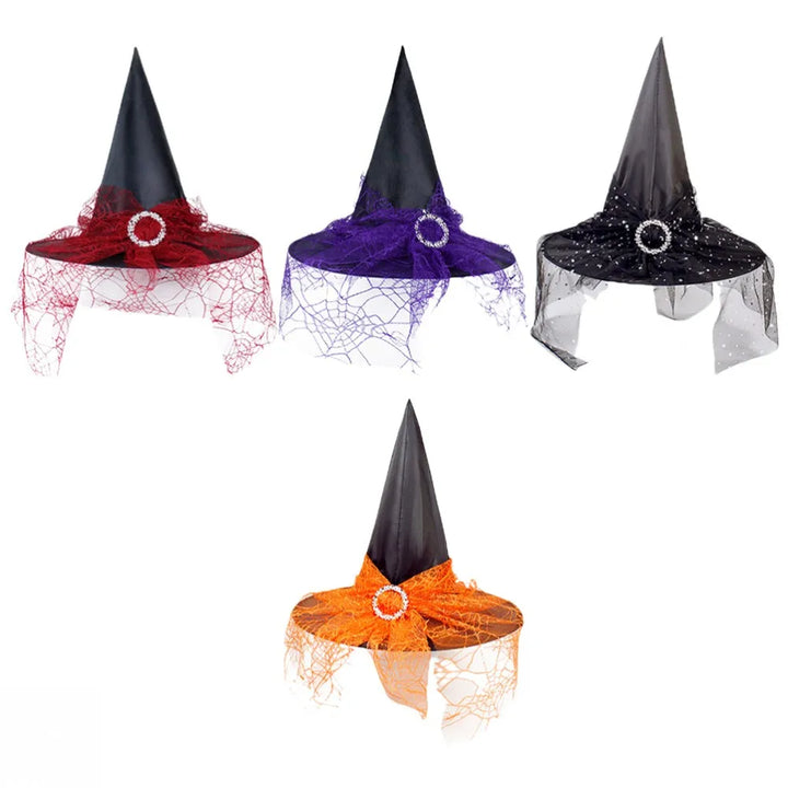Halloween Witch Hat Decoration Props Reusable Witches Hats Cloth Adult Children Cosplay Hat Prop Party Cosplay Polyester Taffeta