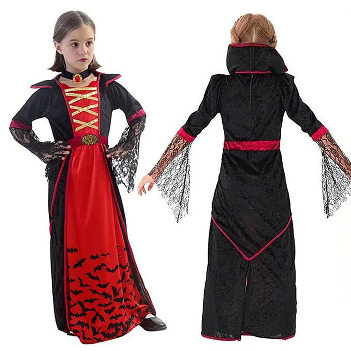 Halloween Witch & Vampire Costume for Girls ✨ Transform your little one into a magical witch or mysterious vampire this Halloween! Perfect for carnival, school events, parties, or stage performances — a costume full of charm and spooky fun.