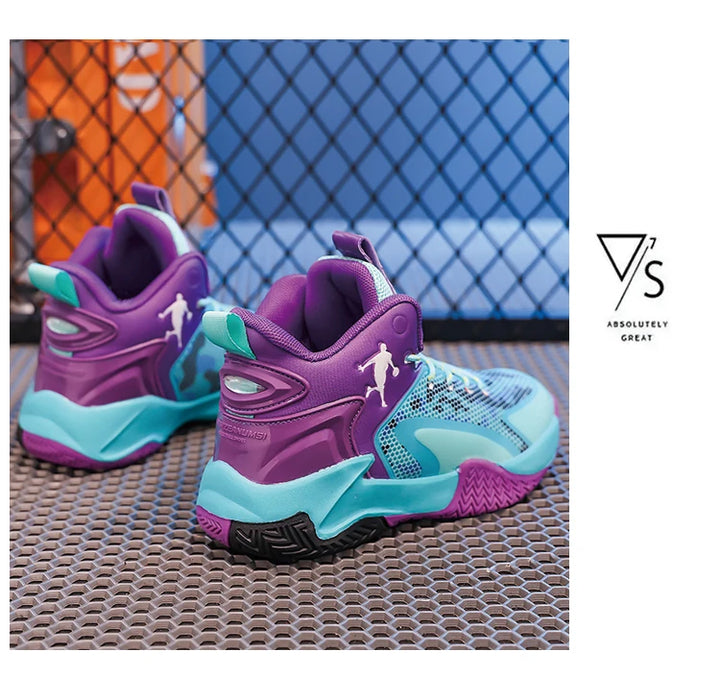 Childrens Basketball Shoes Big Kid Non Slip High-top Sport Training Sneakers Lightweight Outdoor Basketball Boots for Boy Yout
