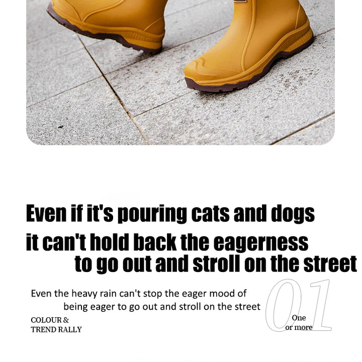 Women Waterproof Boots New Style Elastic Mouth Ankle Boots Mid Top Rain Shoes Non Slip Outdoor Indoor Chelsea Water Boot Woman