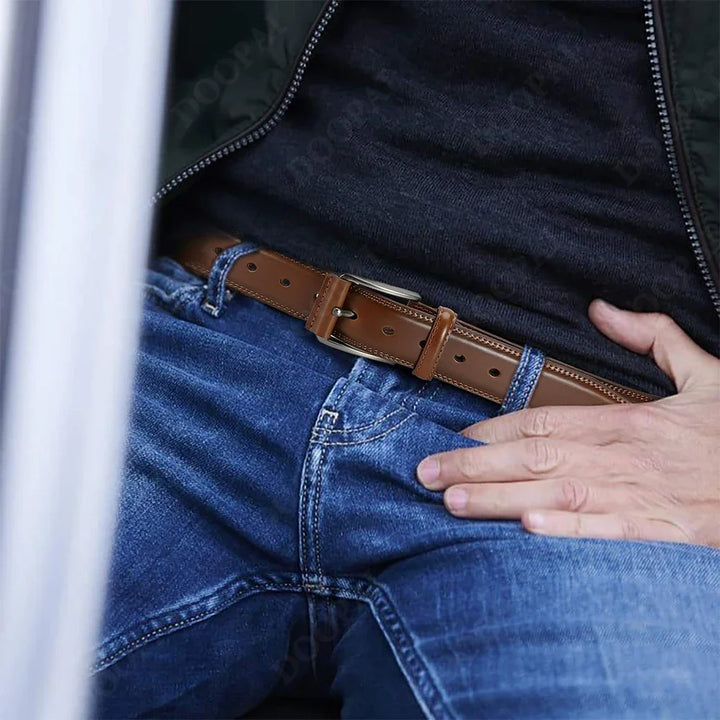 Men Belts High Quality Genuine Leather LONG Large Pin Buckle Metal Automatic Buckle Male Belts Strap Male