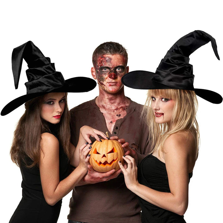 Halloween Witch Hat Black Folds Wizard Hats for Women Men Masquerade Party Carnival Costume Cosplay Props Halloween Decorations