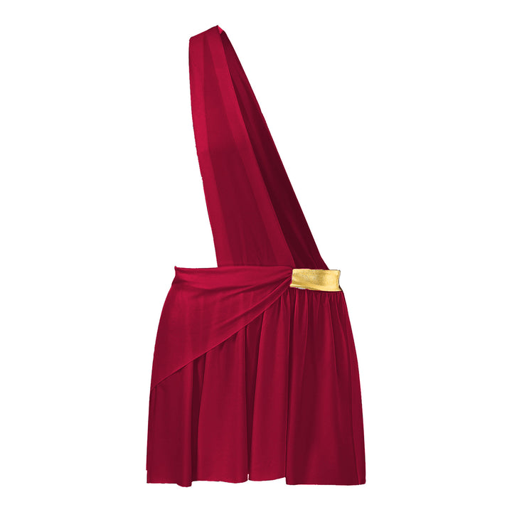 Halloween Ancient Greek Warrior Cosplay Costume Mens One Shoulder Strap Contrast Color Ruffle Skirt Carnival Theme Party Wear